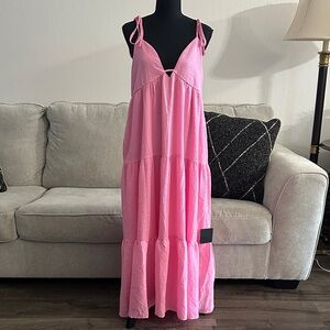 Lulu's Bubblegum Pink Tie-Shoulder Tiered Maxi Dress
